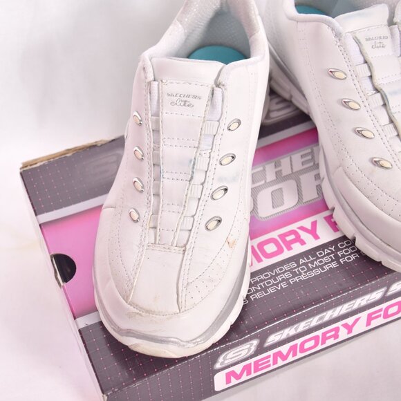 Skechers Elite Class Memory Foam White Silver Sneakers Size 6 - Picture 3 of 11